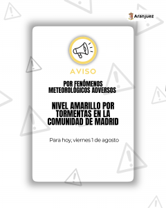 AVISO POR FENÓMENOS METEOROLÓGICOS ADVERSOS NIVEL AMARILLO POR TORMENTAS EN LA COMUNIDAD DE MADRID