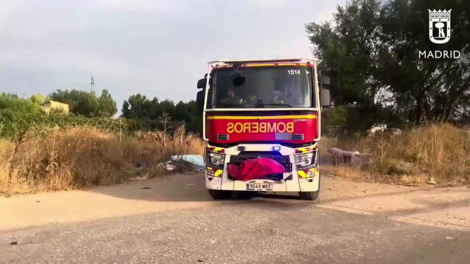 Bomberos trabajan en la extinción de un incendio de pasto en la Cañada Real
