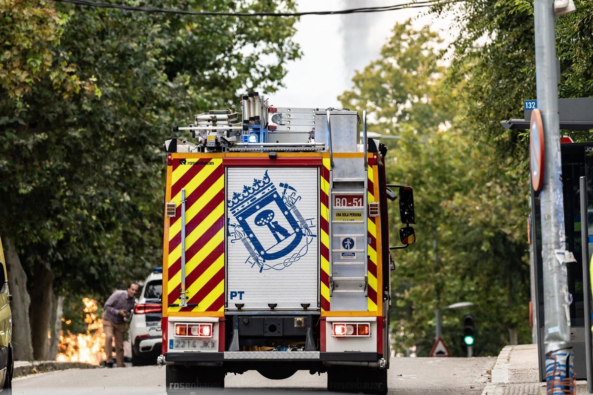 Diez dotaciones de Bomberos de Madrid extinguen un incendio de pasto en la Cañada Real