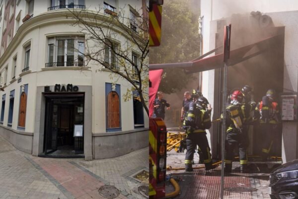 El Ñaño en Madrid: un sueño incendiado. Entrada del restaurante El Ñaño de Madrid antes y durante el incendio de este martes.