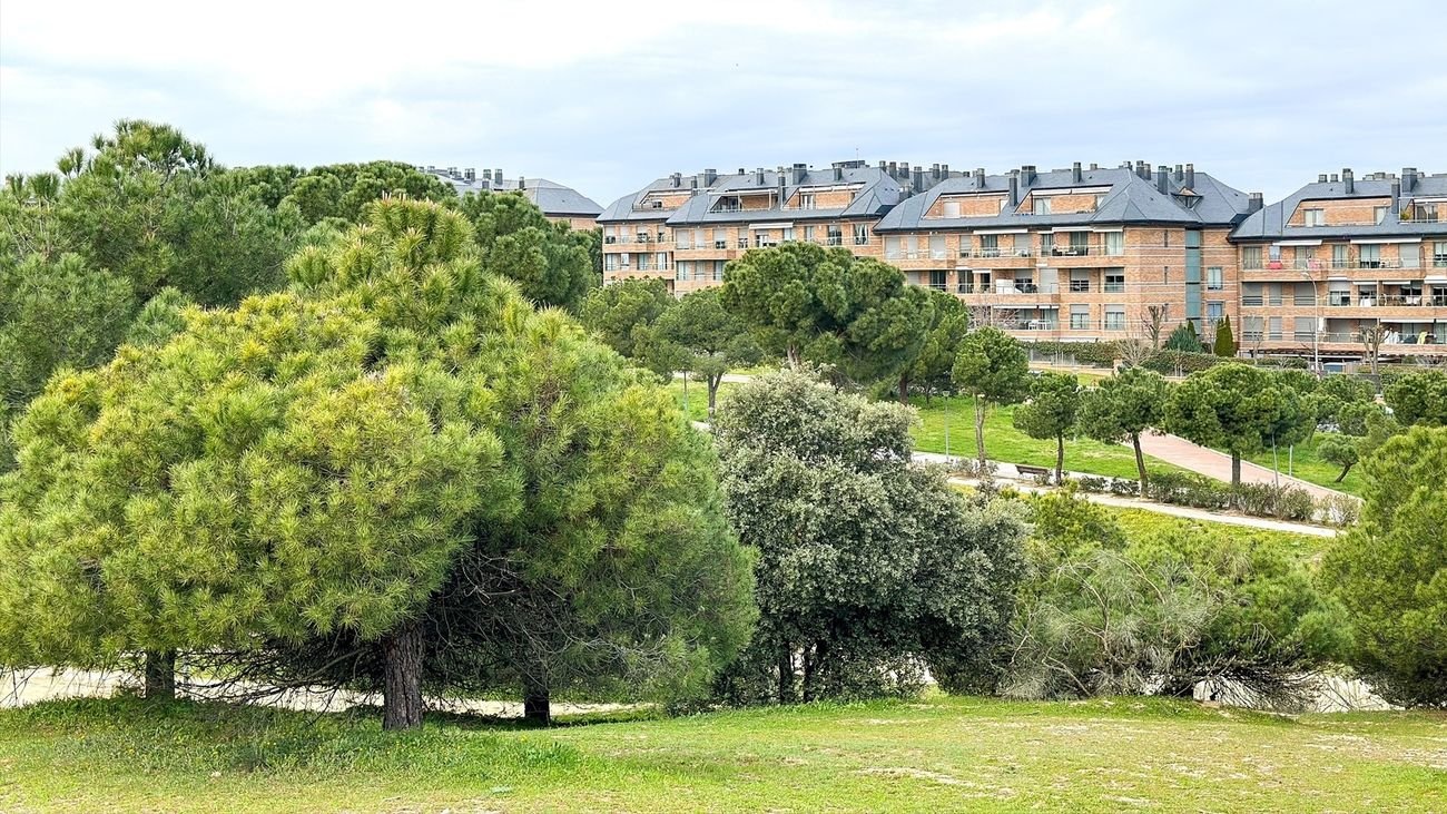 Zona verde y edifcios residenciales en Majadahonda