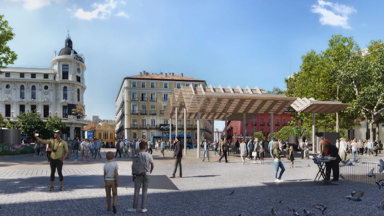 Madrid estrena la remodelación de Jacinto Benavente con pérgola y cruceiro gallego