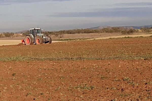 Un agricultor ara sus campos en Madrid