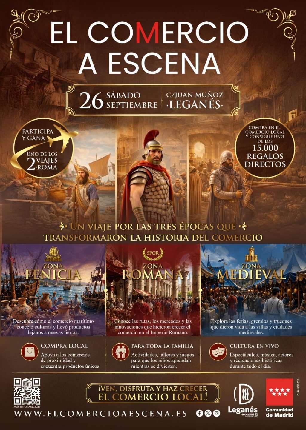 Este sábado Leganés se transportará a las épocas fenicia, romana y medieval en ‘El Comercio a Escena’, con más de 15.000 regalos directos
