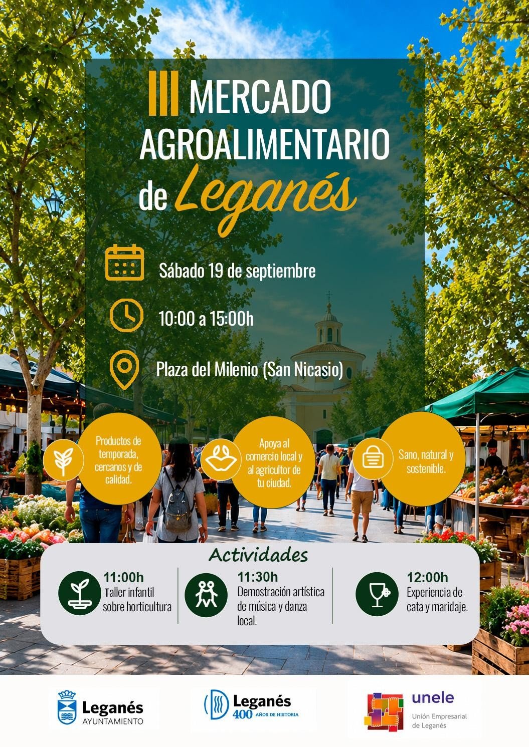 Leganés celebra este sábado en San Nicasio su III Mercado Agroalimentario con 15 productores locales, degustación y maridaje