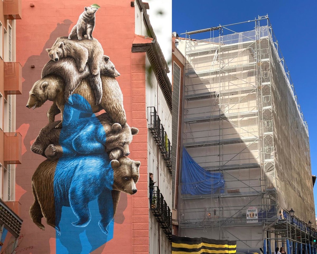 Madrid dice adiós al mural de la pirámide de osos que reflexionaba sobre la naturaleza